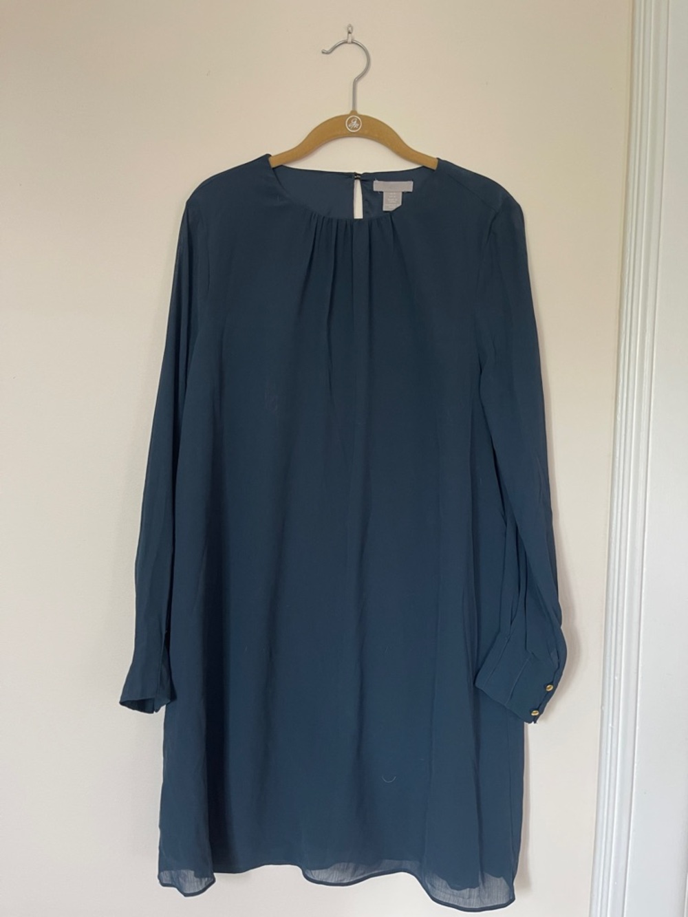 H&M Long Sleeve Shift Dress in Teal Blue